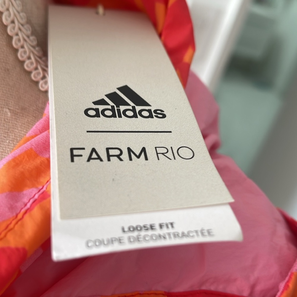 Adidas Farm Rio Pink & Orange Tropical Print Loose Fit Hooded Jacket - Picture 2 of 6